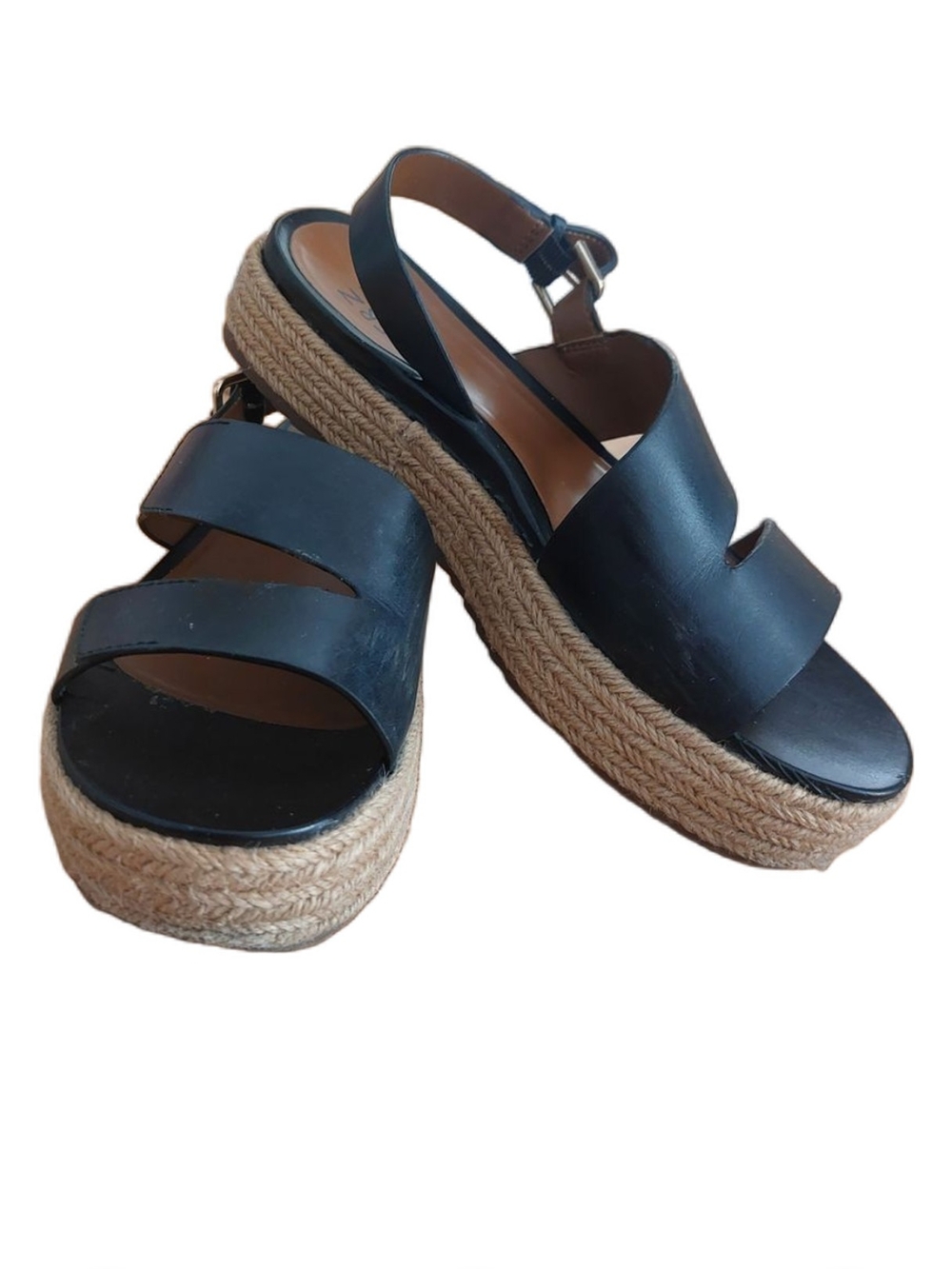 Naturalizer Black Leather Platform Espadrille Sandals